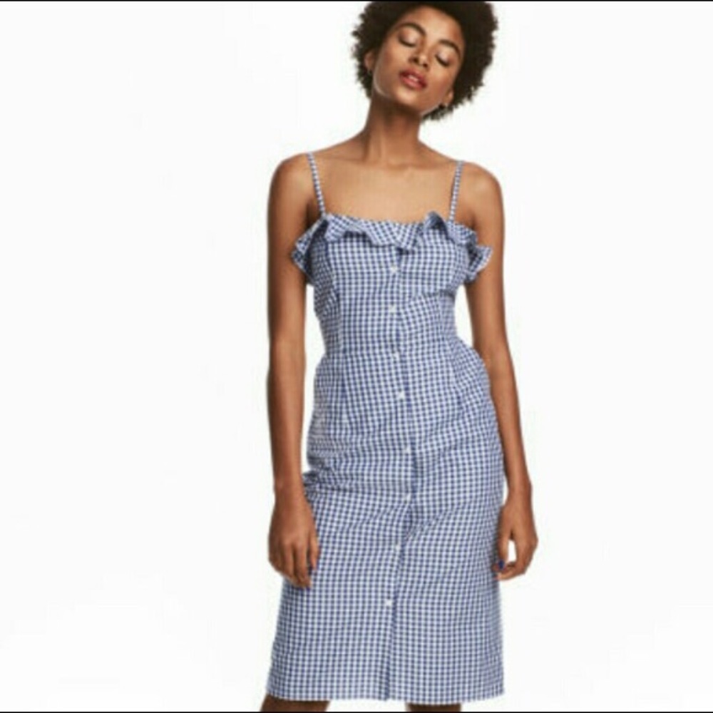 H&M Gingham Blue Plaid Ruffle Dress